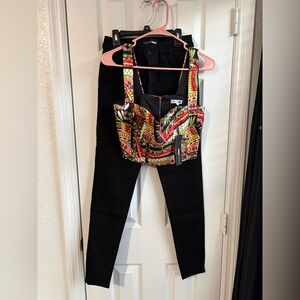Fashion Nova High Rise Black Jeans with Multicolor Printed Bustier